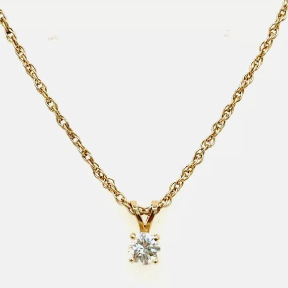 14K Yellow Gold Round Natural Diamond Pendant - Picture 1 of 7